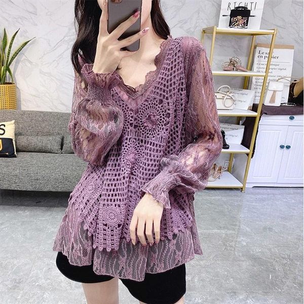 women's blouses & shirts spring autumn arrival women sweet ruffles v-neck fashion lace shirt patchwork hollow out casual 2021, White
women's blouses & shirts spring autumn arrival women sweet ruffles v-neck fashion lace shirt patchwork hollow out casual 2021, White
