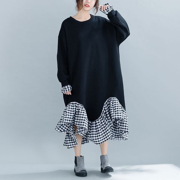 johnature women loose plus size fake two pieces irregular dresses autumn winter solid color o-neck long sleeve dress 210521, Black;gray
johnature women loose plus size fake two pieces irregular dresses autumn winter solid color o-neck long sleeve dress 210521, Black;gray