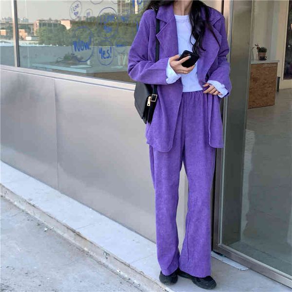 autumn winter purple corduroy women's office suit korean clothes blazer girly casual loose wide leg pants two-piece sets female 210514, White;black
autumn winter purple corduroy women's office suit korean clothes blazer girly casual loose wide leg pants two-piece sets female 210514, White;black
