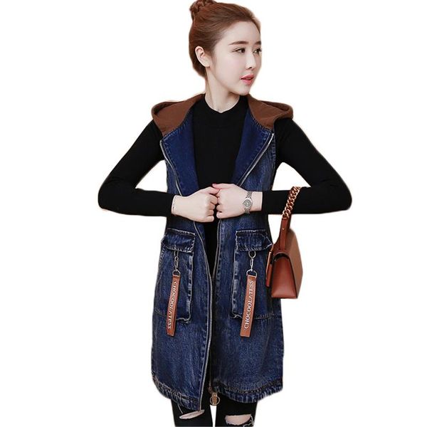 women's vests spring autumn women long vest hooded coat korean embroidery denim jacket sleeveless fashion plus size waistcoat, Black;white
women's vests spring autumn women long vest hooded coat korean embroidery denim jacket sleeveless fashion plus size waistcoat, Black;white
