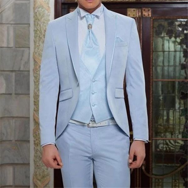 men's suits & blazers light blue classic men for beach wedding party elegant tuxedos 3 piece terno masculino (jacket+pants+vest), White;black
men's suits & blazers light blue classic men for beach wedding party elegant tuxedos 3 piece terno masculino (jacket+pants+vest), White;black