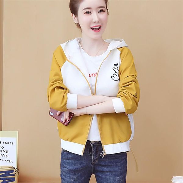 women's jackets 2021 spring autumn fashion short college style thin hooded long-sleeved loose baseball uniform jacket female trend h119, Black;brown