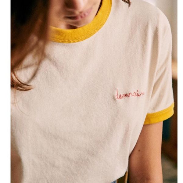 women's t-shirt 2021 summer cotton french alphabet embroidery colorblock collar retro short sleeve, White
women's t-shirt 2021 summer cotton french alphabet embroidery colorblock collar retro short sleeve, White