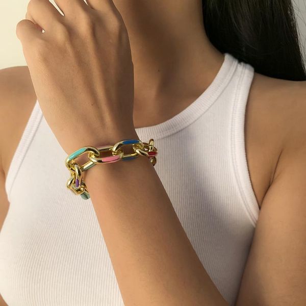 link, chain bohemian colorful painted aluminum charm bracelet jewelry for women fashion trendy cross bangle, Black
link, chain bohemian colorful painted aluminum charm bracelet jewelry for women fashion trendy cross bangle, Black