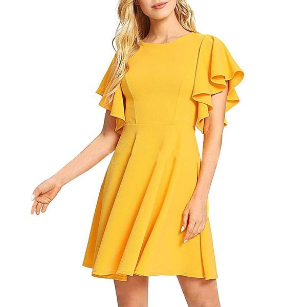 casual dresses summer solid color slim dress deep o-neck ladies party elegant female lotus leaf sleeve split vestido, Black;gray
casual dresses summer solid color slim dress deep o-neck ladies party elegant female lotus leaf sleeve split vestido, Black;gray