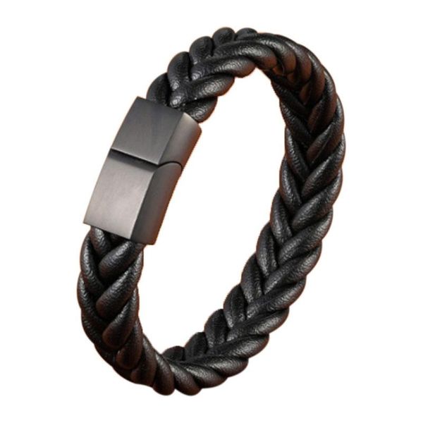 bangle classic men's vintage leather bracelet braided fashion multicolor magnet clasp, Black
bangle classic men's vintage leather bracelet braided fashion multicolor magnet clasp, Black
