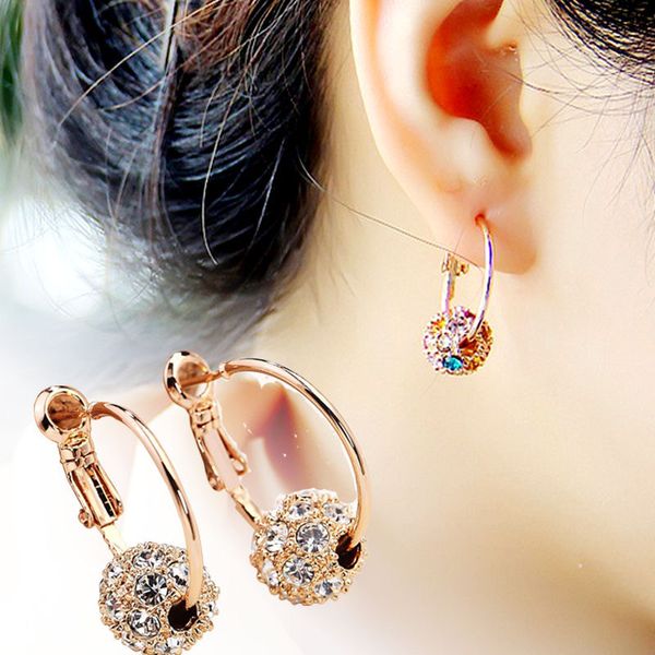 rose gold plated color rhinestone ball charm huggie earrings for women, Golden;silver
rose gold plated color rhinestone ball charm huggie earrings for women, Golden;silver