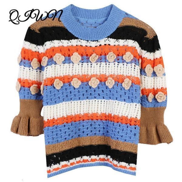 women's t-shirt summer vintage women striped hollow embroidery knit loose lazy half sleeve pullover ruffles t-shirt clothes z7pv, White
women's t-shirt summer vintage women striped hollow embroidery knit loose lazy half sleeve pullover ruffles t-shirt clothes z7pv, White