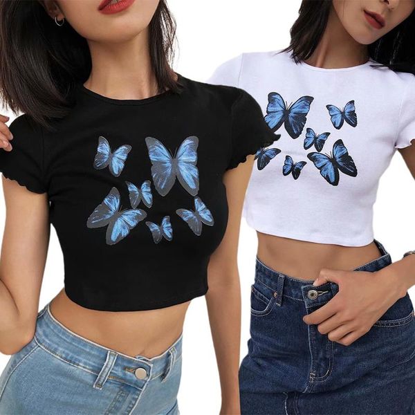 women's t-shirt women summer butterfly graphic print crewneck slim fit tee shirt short sleeve crop casual elegant fall spring, White
women's t-shirt women summer butterfly graphic print crewneck slim fit tee shirt short sleeve crop casual elegant fall spring, White