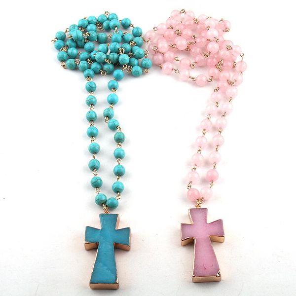 pendant necklaces fashion bohemian tribal jewelry semi precious stones rosary chain with natural cross necklace, Silver
pendant necklaces fashion bohemian tribal jewelry semi precious stones rosary chain with natural cross necklace, Silver
