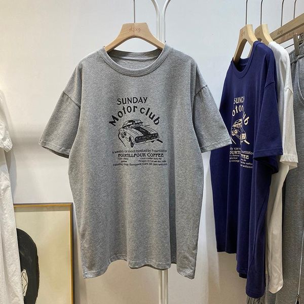 women's t-shirt summer harajuku style cartoon car letter print short-sleeve mid-length petite trendy woman tshirts, White
women's t-shirt summer harajuku style cartoon car letter print short-sleeve mid-length petite trendy woman tshirts, White
