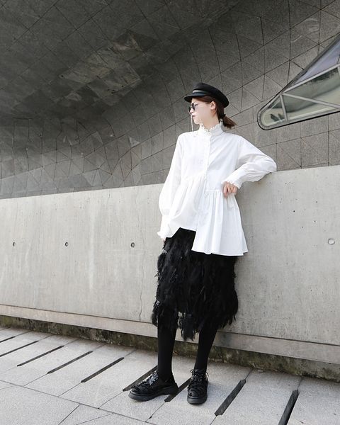 polo msxu female blouse spring standing collar shirt with sideways white fists irregularly mid-length
polo msxu female blouse spring standing collar shirt with sideways white fists irregularly mid-length