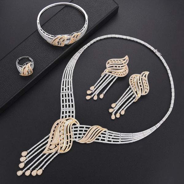 earrings & necklace luxury geometric tassel cubic zirconia bangle ring fashion jewelry bridal wedding parure bijoux femme, Silver
earrings & necklace luxury geometric tassel cubic zirconia bangle ring fashion jewelry bridal wedding parure bijoux femme, Silver