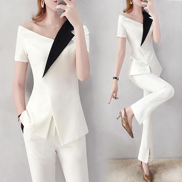 women's two piece pants 2021 summer women pieces suits short sleeve v-neck coat blouse +long flare trousers lady 2 sets, White
women's two piece pants 2021 summer women pieces suits short sleeve v-neck coat blouse +long flare trousers lady 2 sets, White