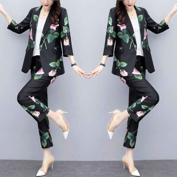 women's suits & blazers korean women buisness suit floral print blazer pant set fashion woman lady office jacket&pants, White;black
women's suits & blazers korean women buisness suit floral print blazer pant set fashion woman lady office jacket&pants, White;black