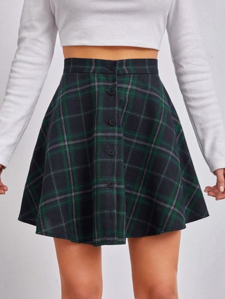 button fly tartan skirt 57bq#, Black
button fly tartan skirt 57bq#, Black