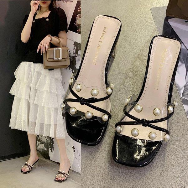 slippers wear a word sandals 2021 summer fashion transparent mid-heel open-toe beaded sets of feet female and z800, Black
slippers wear a word sandals 2021 summer fashion transparent mid-heel open-toe beaded sets of feet female and z800, Black