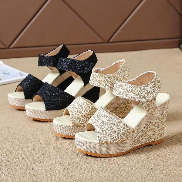 dress shoes women wedge sandals peep toe summer platform wedges fashion strappy high heels for 40, Black
dress shoes women wedge sandals peep toe summer platform wedges fashion strappy high heels for 40, Black
