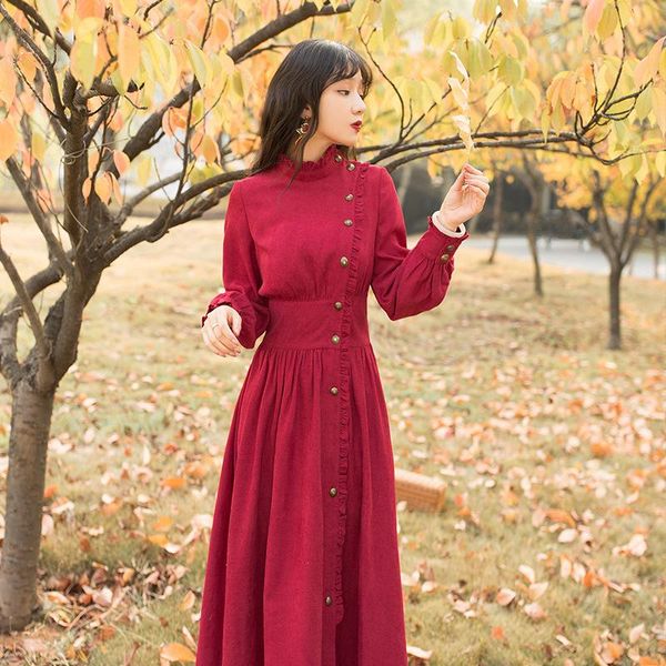 spring and autumn clothing french niche retro corduroy wine red dress waist was thin temperament long dresses casual, Black;gray
spring and autumn clothing french niche retro corduroy wine red dress waist was thin temperament long dresses casual, Black;gray