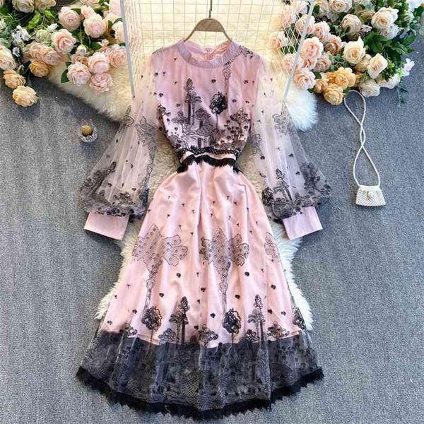temperament women dress o-neck long lantern sleeve mesh embroidery patchwork vestidos 210602, Black;gray
temperament women dress o-neck long lantern sleeve mesh embroidery patchwork vestidos 210602, Black;gray