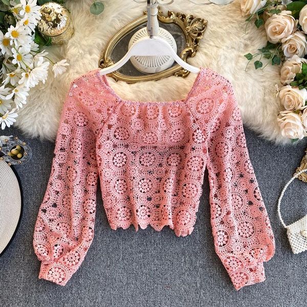 women's blouses & shirts spring 2021 hollow long sleeve retro square collar short lace lady solid color elegant blouse l234, White
women's blouses & shirts spring 2021 hollow long sleeve retro square collar short lace lady solid color elegant blouse l234, White