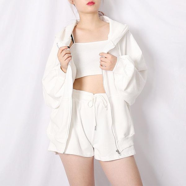 women's tracksuits 3 piece set 2021 summer korean casual zipper hooded jacket short camisole wide leg shorts three-piece suit, Gray
women's tracksuits 3 piece set 2021 summer korean casual zipper hooded jacket short camisole wide leg shorts three-piece suit, Gray