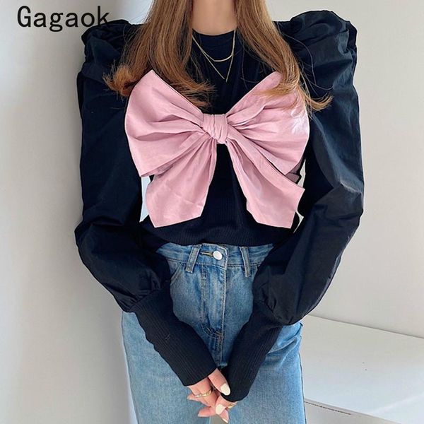 women's hoodies & sweatshirts gagaok women high street sweatshirt 2021 spring autumn patchwork puff sleeve o-neck bow slim chic wild pu, Black
women's hoodies & sweatshirts gagaok women high street sweatshirt 2021 spring autumn patchwork puff sleeve o-neck bow slim chic wild pu, Black