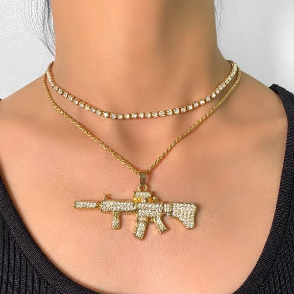 chains flatfoosie multilayer gun crystal pendant necklace for women shiny rhinestone tennis chain punk hip hop jewelry, Silver
chains flatfoosie multilayer gun crystal pendant necklace for women shiny rhinestone tennis chain punk hip hop jewelry, Silver