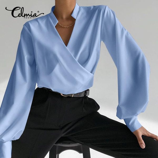 women's blouses & shirts blouse celmia fashion long lantern sleeve elegant solid loose casual irregular tunic v neck streetwear, White
women's blouses & shirts blouse celmia fashion long lantern sleeve elegant solid loose casual irregular tunic v neck streetwear, White