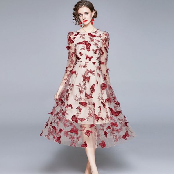 vintage mesh butterfly embroidery dress vestidos women spring elegant o-neck puff sleeve high waist slim dress 210518, Black;gray
vintage mesh butterfly embroidery dress vestidos women spring elegant o-neck puff sleeve high waist slim dress 210518, Black;gray