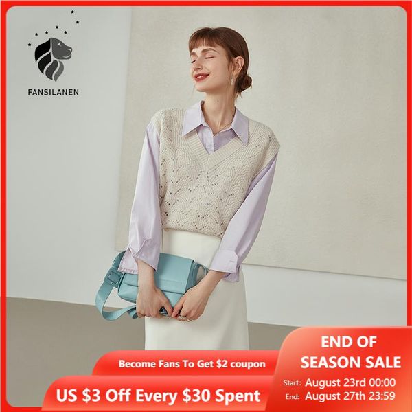 women's vests fansilanen waistcoat vest women v-neck knitted creamy-white hollow outer solid color hedging pullovers, Black;white
women's vests fansilanen waistcoat vest women v-neck knitted creamy-white hollow outer solid color hedging pullovers, Black;white