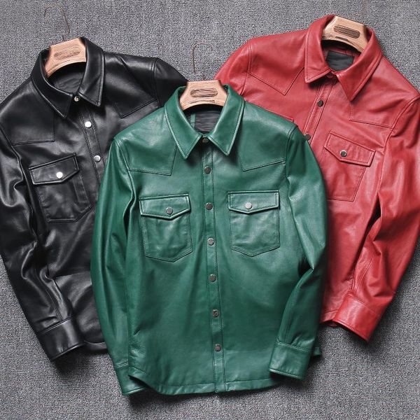 men's leather & faux 100% real thin sheepskin spring auturmn shirt men single breasted casual style genuine coat black green red motor
men's leather & faux 100% real thin sheepskin spring auturmn shirt men single breasted casual style genuine coat black green red motor