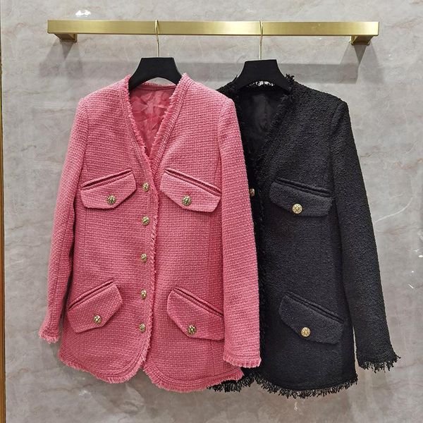 women's wool & blends arrival designer tweed ruways elegant v-neck women autumn coat c074, Black
women's wool & blends arrival designer tweed ruways elegant v-neck women autumn coat c074, Black