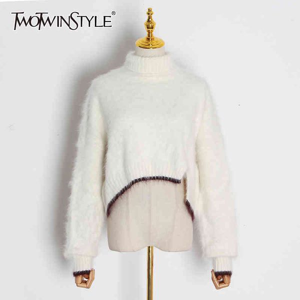 white patchwork sweaters for female turtleneck lantern long sleeve hit color hem knitting sweater women fall 210524, White;black
white patchwork sweaters for female turtleneck lantern long sleeve hit color hem knitting sweater women fall 210524, White;black