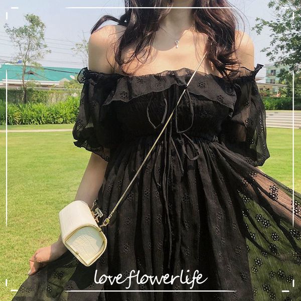 puff sleeve casual black dress women square collar elegant dress evening party gothic dress for females korean style summer 210521, Black;gray
puff sleeve casual black dress women square collar elegant dress evening party gothic dress for females korean style summer 210521, Black;gray