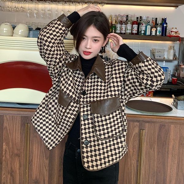 women's jackets thousand bird cropped jacket patchwork pocket button cardigan coat winter korean loose thickened motorcycle suit, Black;brown
women's jackets thousand bird cropped jacket patchwork pocket button cardigan coat winter korean loose thickened motorcycle suit, Black;brown