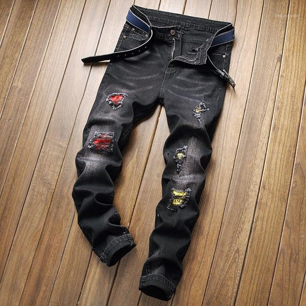 men's jeans autumn and winter ripped patchwork slim fit fashion straight cowboys trousers personality hommes black denim pants, Blue
men's jeans autumn and winter ripped patchwork slim fit fashion straight cowboys trousers personality hommes black denim pants, Blue