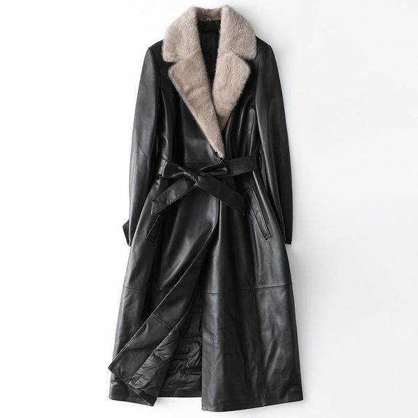women's leather & faux real collar down jackets genuine sheepskin long coats autumn winter slim overcoats plus size, Black
women's leather & faux real collar down jackets genuine sheepskin long coats autumn winter slim overcoats plus size, Black