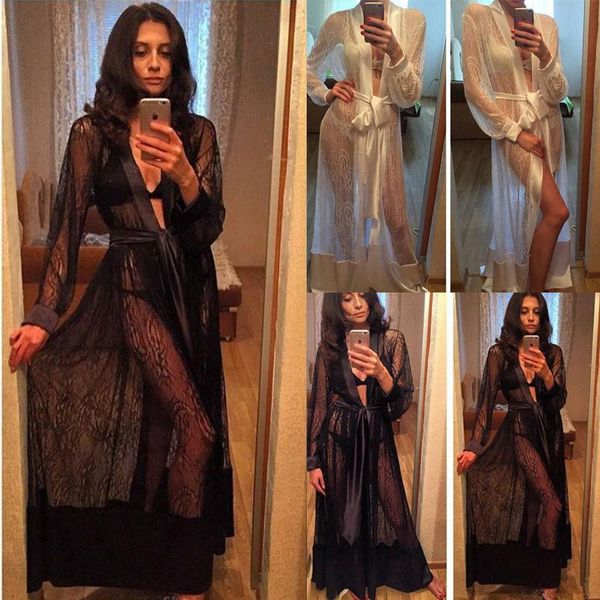 women's sleepwear women sheer shirt lingerie lace mesh see through robe nightwear dress female long sleeve robes with belt, Black;red
women's sleepwear women sheer shirt lingerie lace mesh see through robe nightwear dress female long sleeve robes with belt, Black;red