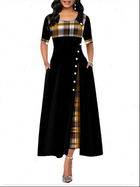 womens dresses 3xl dress irregular plaid maxi round neck half sleeve button summer casual party girl clothes, Black;gray
womens dresses 3xl dress irregular plaid maxi round neck half sleeve button summer casual party girl clothes, Black;gray