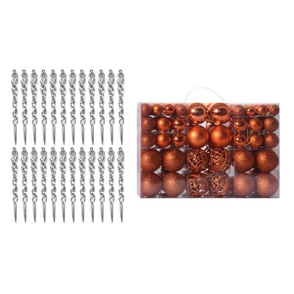 100pcs/box christmas ball box set bronze & 24pcs xmas icicle ornaments, 5.12 inch tree decorations party decoration
100pcs/box christmas ball box set bronze & 24pcs xmas icicle ornaments, 5.12 inch tree decorations party decoration