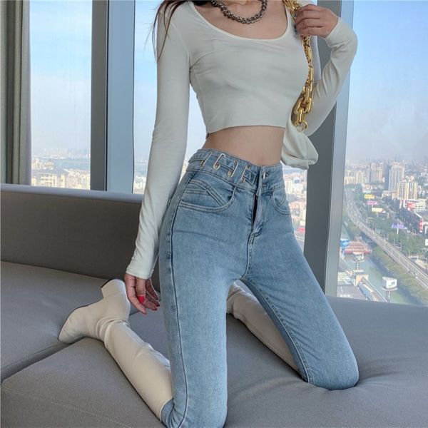 women's jeans 2021 new spring and autumn plush design high waist slim skinny small foot pencil jeans, Blue
women's jeans 2021 new spring and autumn plush design high waist slim skinny small foot pencil jeans, Blue
