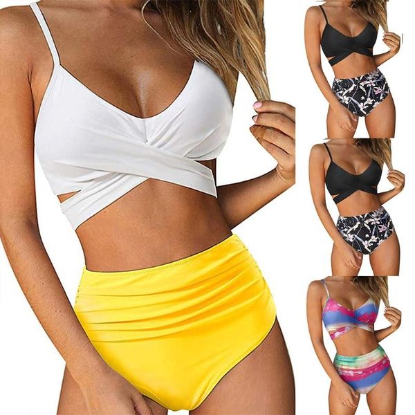 women's swimwear womens 2pcs bikini set ruched cross wrap tie back swimsuit high waist tummy control gradient colorful bathing suit, White;black
women's swimwear womens 2pcs bikini set ruched cross wrap tie back swimsuit high waist tummy control gradient colorful bathing suit, White;black