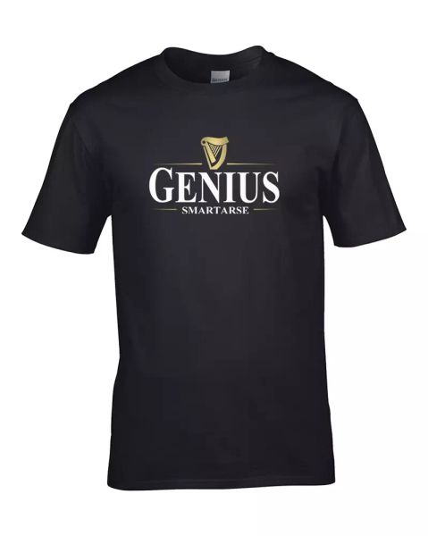 genius, smartarse- funny spoof irish stout parody men's t-shirt, White;black