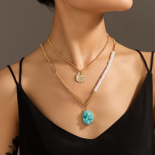 chains european and american temperament ladies pearl double necklace natural stone pendant choker chain, Silver
chains european and american temperament ladies pearl double necklace natural stone pendant choker chain, Silver