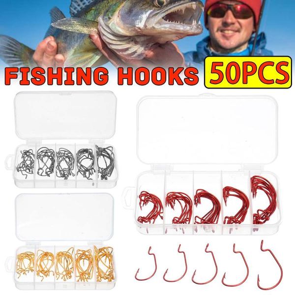 50pcs fishing hooks set high carbon hook single circle fishhook jip barbed carp sea tackle accessories tools
50pcs fishing hooks set high carbon hook single circle fishhook jip barbed carp sea tackle accessories tools