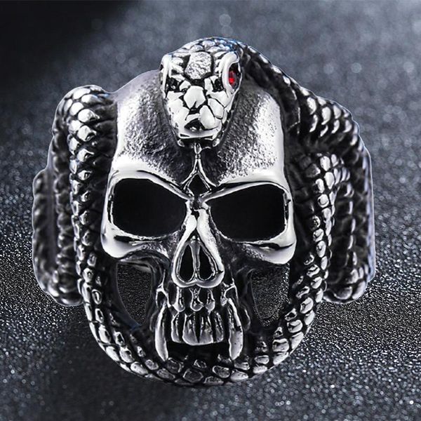cluster rings stainless steel punk red eyes skull ring vintage mens women snake skeleton, Golden;silver
cluster rings stainless steel punk red eyes skull ring vintage mens women snake skeleton, Golden;silver