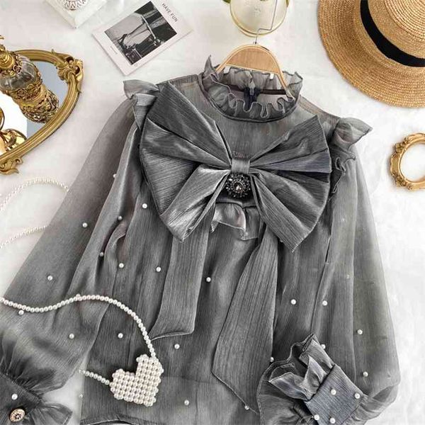 women fashion bow wooden ear stand collar retro beaded spring long sleeve elegant clothes blouse q896 210527, White
women fashion bow wooden ear stand collar retro beaded spring long sleeve elegant clothes blouse q896 210527, White