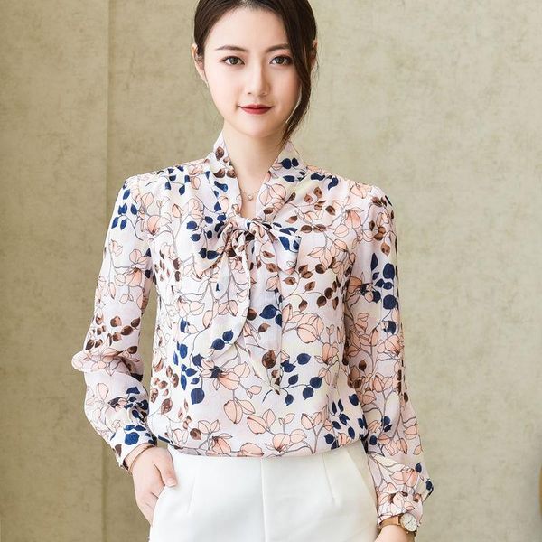 women's blouses & shirts floral chiffon women blouse summer 2021 bow neck long-sleeved slim office lady elegant pulls outwear, White
women's blouses & shirts floral chiffon women blouse summer 2021 bow neck long-sleeved slim office lady elegant pulls outwear, White