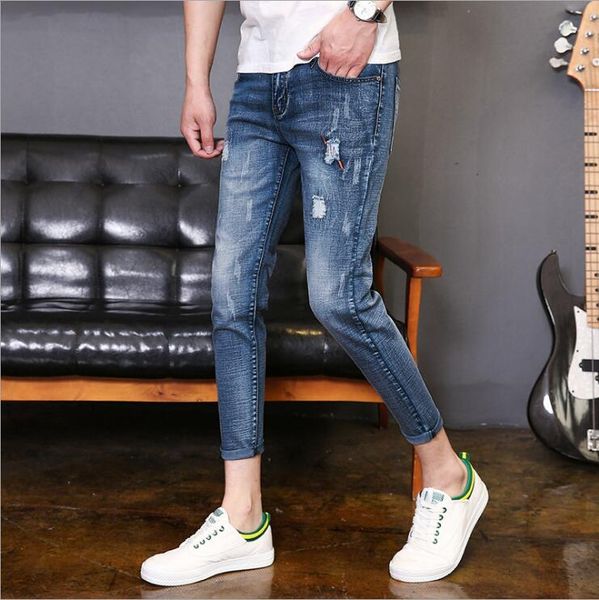 spring and summer hole korean version of the trend men's jeans ljn091a small feet stretch youth mens nine point men jean nice gift give, Blue
spring and summer hole korean version of the trend men's jeans ljn091a small feet stretch youth mens nine point men jean nice gift give, Blue